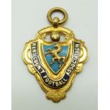 A 9ct gold and enamel Kent County Football Association medal, engraved verso Amateur Cup Winners