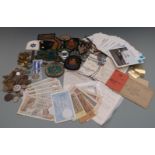 A small collection of militaria including cloth rank and regimental badges, Kosovo medal etc