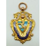 A 9ct gold and enamel Kent County Football Association medal, engraved verso Amateur Cup Winners