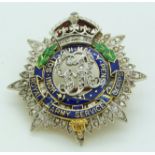 Royal Army Service Corps gold brooch set with enamel and diamonds, 9.9g