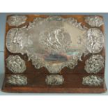 Edward VII hallmarked silver mounted leather desk top stationery box with embossed cherub