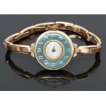 Wilsdorf & Davis 9ct gold watch with blued hands, silver dial, silver inlaid Arabic numerals to