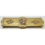 Victorian pinchbeck buckle decorated with Bilston enamel flower , 8.4 x 2.2cm