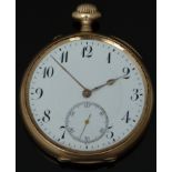 International Watch Company 14ct gold keyless winding open faced pocket watch with inset