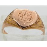 A 9ct rose gold signet ring, Birmingham 1883, size M, 1.3g.