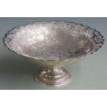Indian or similar pierced tazza with hammered floral decoration