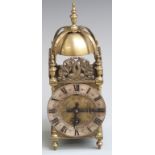 Elliott brass lantern clock with Roman silvered chapter ring, 30cm tall