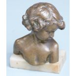 Art Deco bronze bust on marble base, impressed J.Camus JP439, 10cm tall