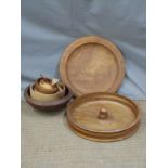 Collection of turned wood and treen items including including large elm charger, diameter 45cm,