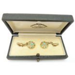 A pair of late Victorian cufflinks set with turquoise and seed pearls, 7.7g