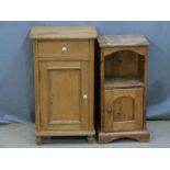 Two pine bedside cupboards, height of larger 78cm