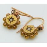 A pair of 9ct gold Victorian earrings set with a seed pearl to each