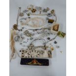 A collection of costume jewellery including brooches, Sphinx, Hollywood, Mizpah, Exquisite marcasite