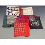 Collection of six Hermes pocket squares and a boxed Artramon equestrian example