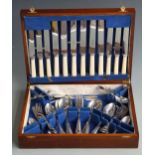 A canteen of silver plated cutlery in fitted oak box