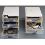 Two small collector's drawer units containing various metal detecting finds etc, contents include