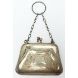 A hallmarked silver purse  with engraved decoration, Birmingham 1918