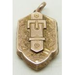 Victorian buckle locket with engraved decoration, 1.5 x 2cm