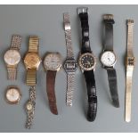 Nine ladies and gentleman's wristwatches including a 9ct gold Avia with cushion shaped case, MuDu