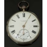 J W Benson hallmarked silver open faced pocket watch with inset subsidiary seconds dial, gold hands,