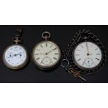 Two hallmarked silver open faced pocket watches both with subsidiary dials, gold hands, black