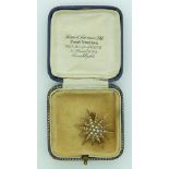 Victorian starburst brooch/pendant set with seed pearls in vintage jewellery box