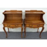 Pair of mahogany bedside cabinets made in the French style, with cross banding, carved floral detail