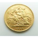 1913 George V proof gold half sovereign