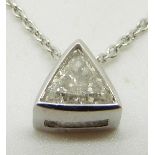 An 18ct white gold pendant set with a trillion cut diamond measuring approx 0.35ct