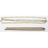 Two 9ct gold necklaces one made up of elongated and oval links, 23.3g