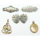 Victorian silver Mizpah brooch, silver sweetheart brooch, silver brooch, gold plated locket etc