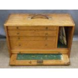 A light oak fitted tool chest and contents to include micrometers, width 52cm