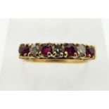 An 18ct gold ring set with alternating rubies and diamonds, 2.9g, size L