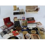 A collection of costume jewellery including Monet, Napier, Stratton compacts, brooches, necklaces,