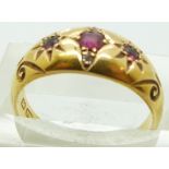 Edwardian 18ct gold ring set with rubies and diamonds, Chester 1908, 3g, size K
