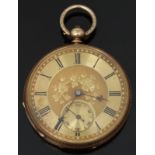 Chronometer Lever Balance 14ct gold open faced pocket watch with inset subsidiary seconds dial,