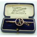 Victorian 9ct gold brooch set with diamonds in a letter 'A', in Bravingtons box, 3.1g
