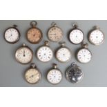 Twelve various open faced pocket watches including Medana Art Deco style, keyless winding examples