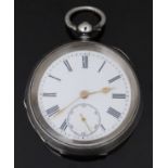 Kendall & Dent silver open faced pocket watch with subsidiary seconds dial, gold hands, black