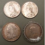 Victoria 1899 veiled head half crown VF-EF, together with three jubilee head florins 1887 and