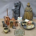 Quantity of metalware to include dog companion set stand, copper jugs and funnels, pewter bowl etc
