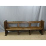 19thC oak pew with carved ends, ex Cirencester Parish Church, purchased 1970's, 240 x 49cm