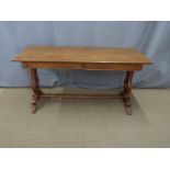 19thC possibly fruitwood library table with single drawer to each side,  L147 x D65 x H73cm