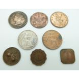 Cyprus one plastre Queen Victoria 1879 together with East India Company coins, 1808, further