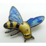 Art Deco silver brooch set with enamel in the form of a bee