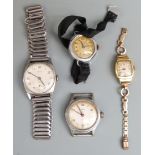Four ladies and gentleman's wristwatches comprising a Buren cushion shaped example, one Avia and two