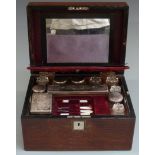 Victorian rosewood inlaid gentleman's travelling vanity box with drawer under and fitted interior,