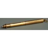 Mordan & Co. 9ct gold extending telescopic pencil, the engine turned body with ring end, extending