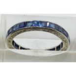 Art Deco platinum eternity ring set with rectangular cut sapphires, 3.0g, size M