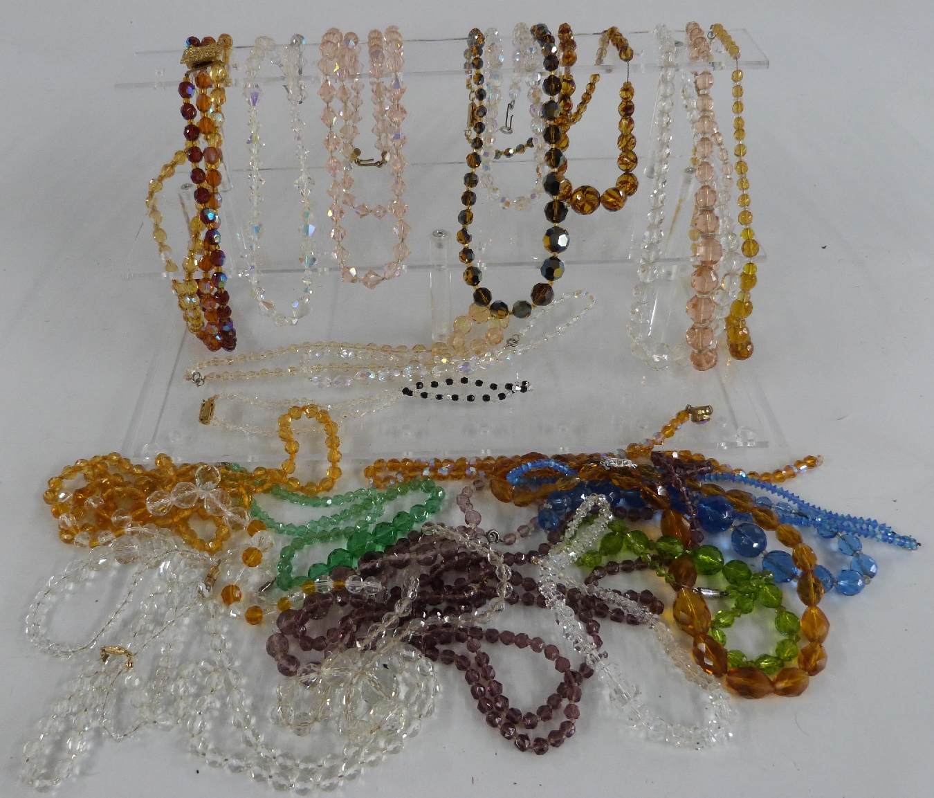 A collection of beaded necklaces including Art Deco crystal examples